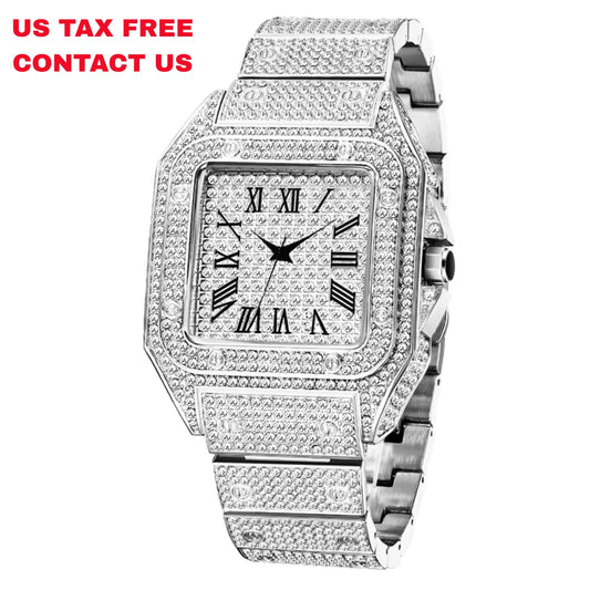 2025 Men'S Fashion Hip Hop Quartz Diamond Watch Iced Out Square Rapper Style
