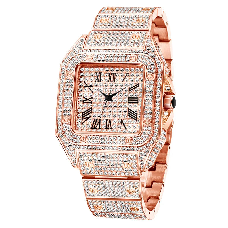 2025 Men'S Fashion Hip Hop Quartz Diamond Watch Iced Out Square Rapper Style