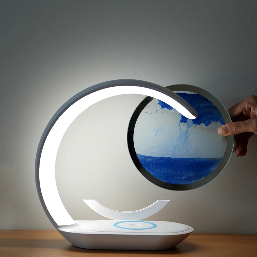 Modern LED Desk Lamp with Sand Painting Effect Rechargeable Night Light for Relaxing Mood ABS Material for Living Room