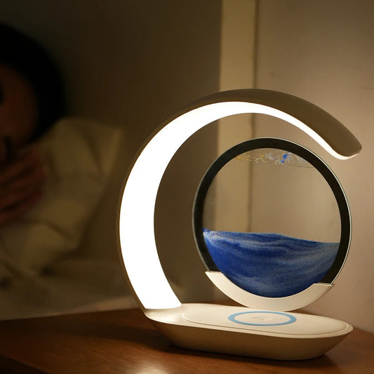 Modern LED Desk Lamp with Sand Painting Effect Rechargeable Night Light for Relaxing Mood ABS Material for Living Room