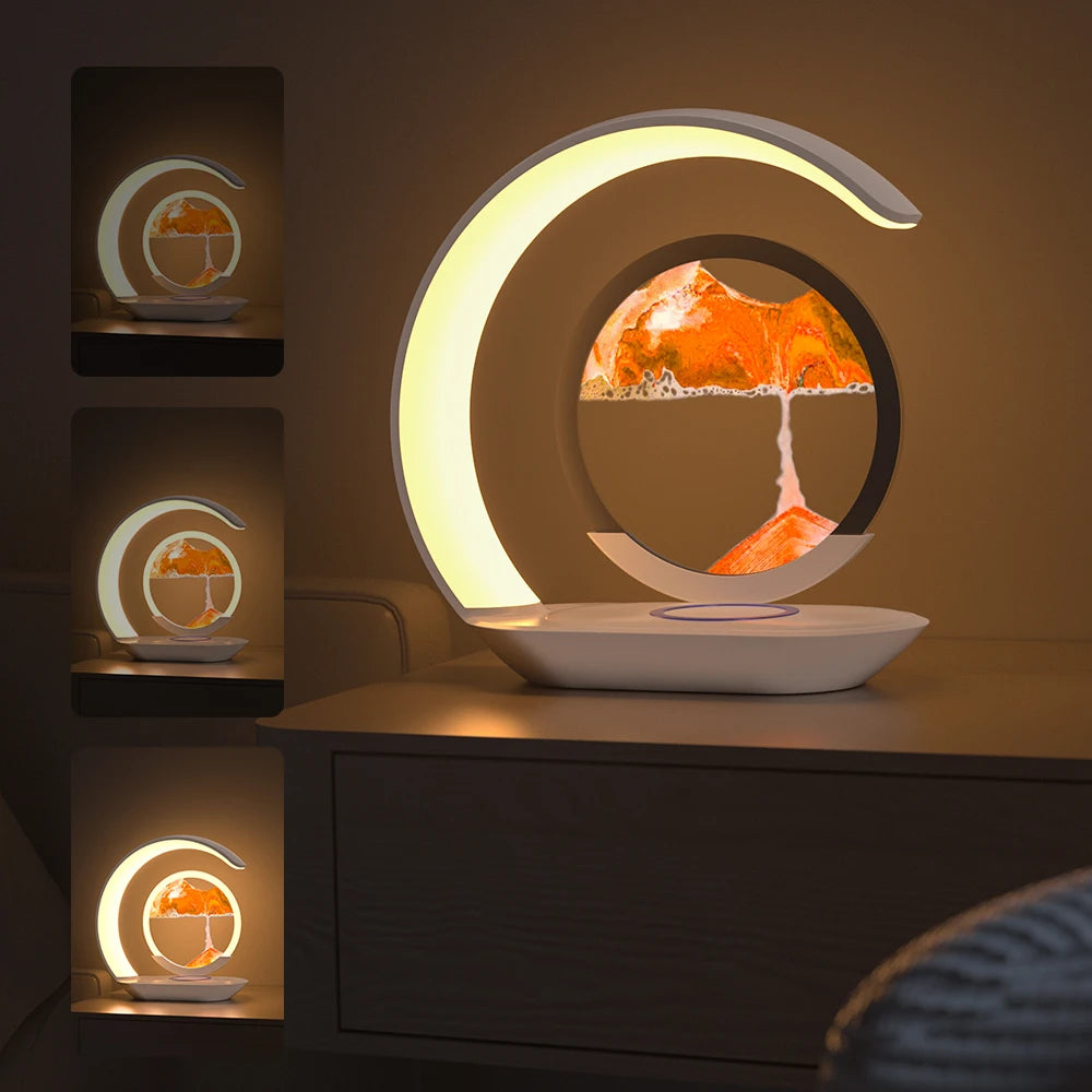 Modern LED Desk Lamp with Sand Painting Effect Rechargeable Night Light for Relaxing Mood ABS Material for Living Room
