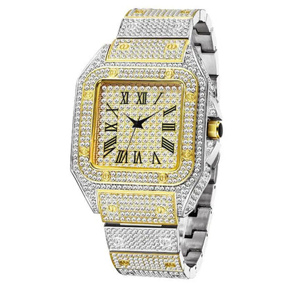 2025 Men'S Fashion Hip Hop Quartz Diamond Watch Iced Out Square Rapper Style
