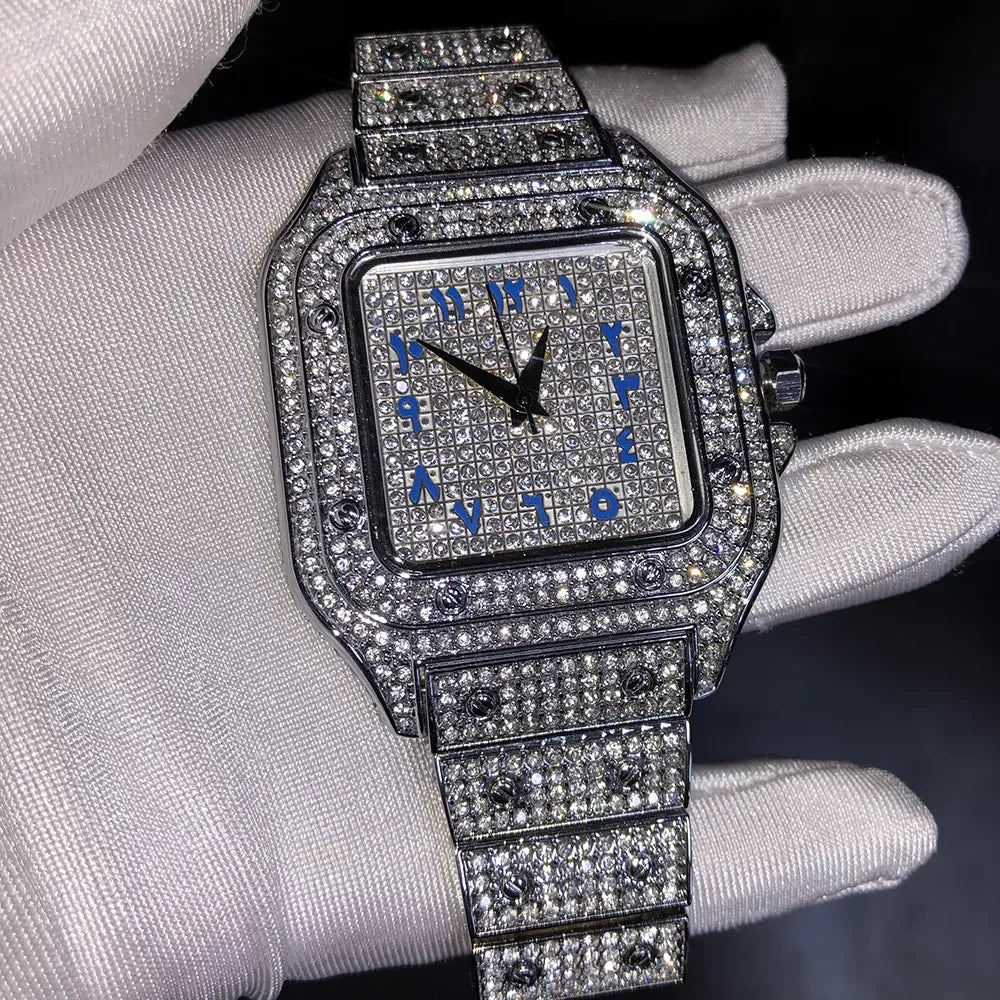 2025 Men'S Fashion Hip Hop Quartz Diamond Watch Iced Out Square Rapper Style
