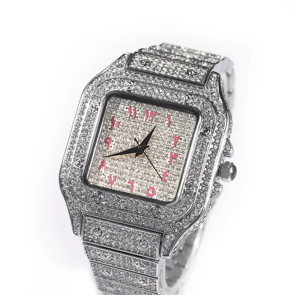 2025 Men'S Fashion Hip Hop Quartz Diamond Watch Iced Out Square Rapper Style