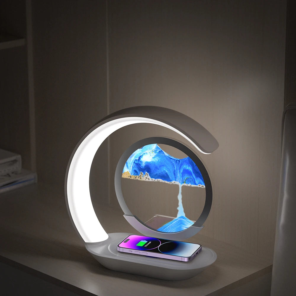 Modern LED Desk Lamp with Sand Painting Effect Rechargeable Night Light for Relaxing Mood ABS Material for Living Room
